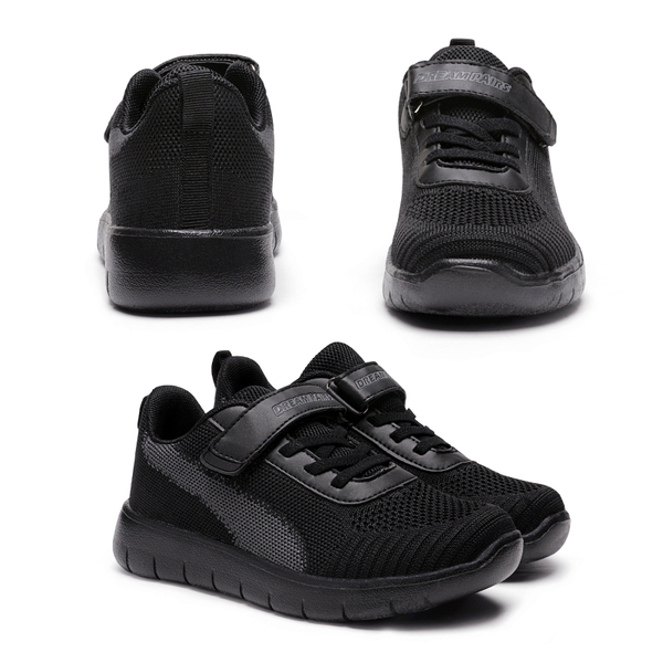 [EZ-Ons MagicZips] Boys Girls Tennis Running Shoes - BLACK DARK GREY - 1